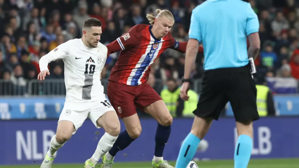 Kapetan Norve&scaron;ke Erling Haaland je bil nočna mora za slovenske igralce. Foto: Luka Cjuha