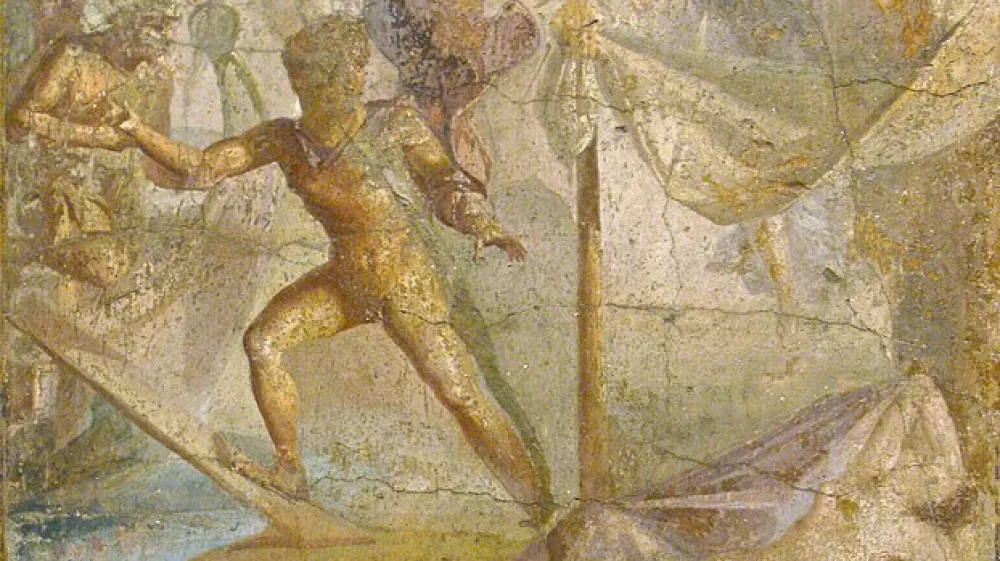 Freska iz Pompejev, ki prikazuje Tezeja in Ariadno, ki bežita s Krete. / Foto: Wikipedia