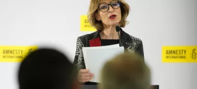 EMBARGOED UNTIL 00.01 UTC APRIL 24,2024 Agnes Callamard, Secretary General of Amnesty International, speaks at a press conference in London, ahead of the launch of 'The State of the World's Human Rights', its annual report on the global human rights situation, Tuesday, April 23, 2024. The report will be published on Wednesday April 24, covering 155 countries and including regional and global analyses, it provides the most comprehensive overview of human rights trends and developments in the world today. (AP Photo/Kirsty Wigglesworth)