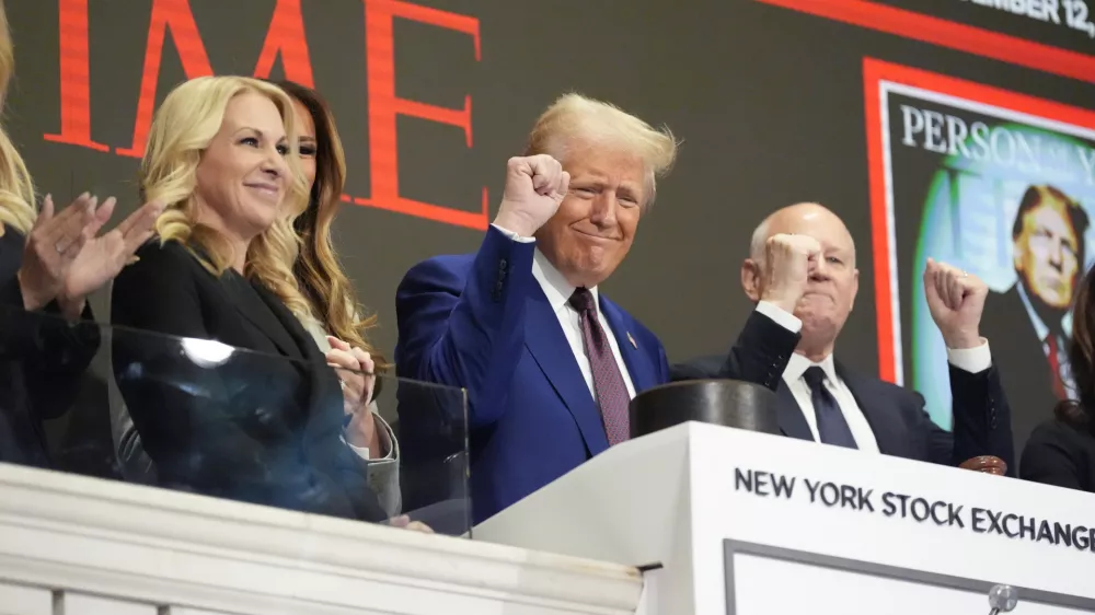 President-elect Donald Trump gestures after ringing the opening bell at the New York Stock Exchange, Thursday, Dec. 12, 2024, in New York. (AP Photo/Alex Brandon)