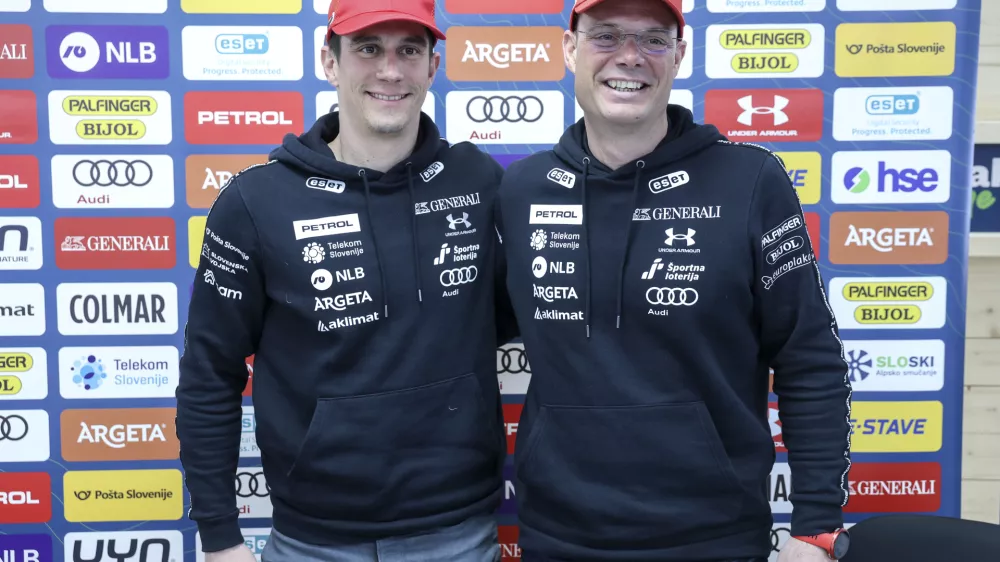 Žan Kranjec, Miha Verdnik- 16.12.2024 - novinarska konferenca smučarja Žana Krajnca in njegovega trenerja Mihe Verdnika - alpsko smučanje, smučar, trener//FOTO: Jaka Gasar