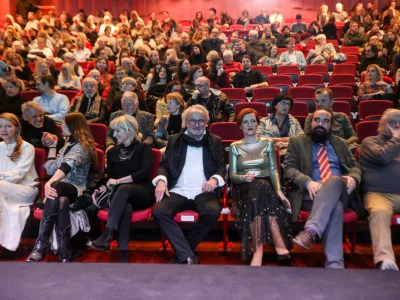 - Robert Bratu&scaron;a, režiser,- Asta Vrečko, ministrica za kulturo,17.12.2024. Repriza premiere filma Babica gre na jug režiserja Vinci Vogue Anžlovarja n vpis v žalno knjigo ob njegovi smrti.//FOTO: Bojan Velikonja