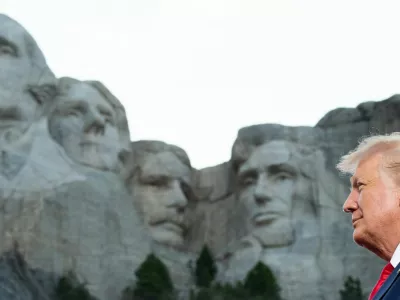 US President Donald Trump arrives for the Independence Day events at Mount Rushmore National Memorial in Keystone, South Dakota, July 3, 2020.,Image: 539486682, License: Rights-managed, Restrictions:, Model Release: no