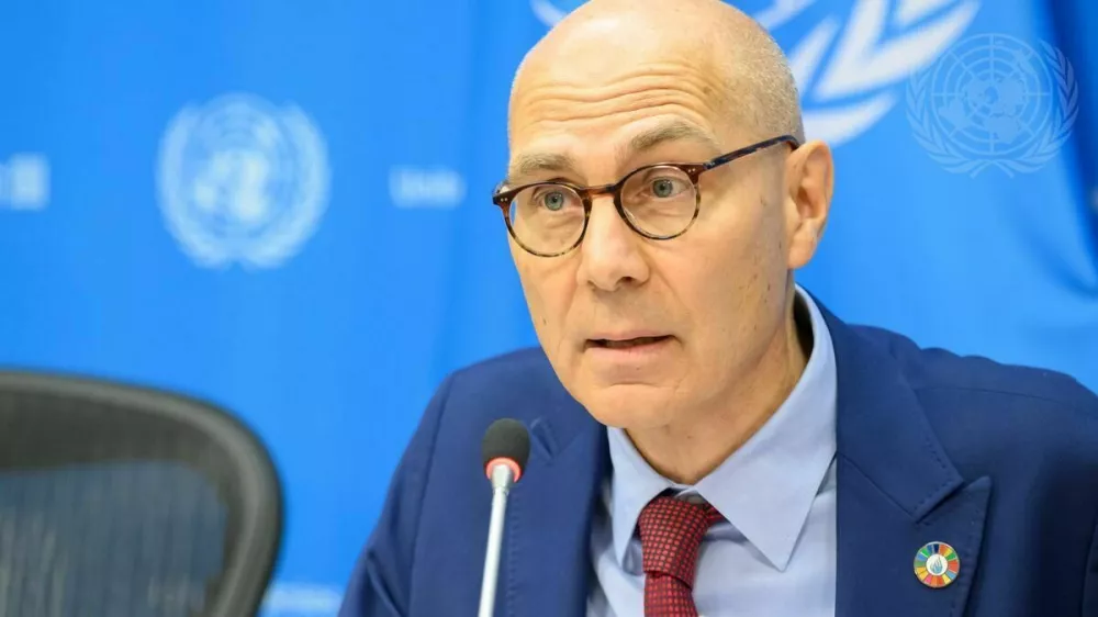Volker Türk, United Nations High Commissioner for Human Rights, briefs reporters after he presented a report to the Third Committee at UN Headquarters.