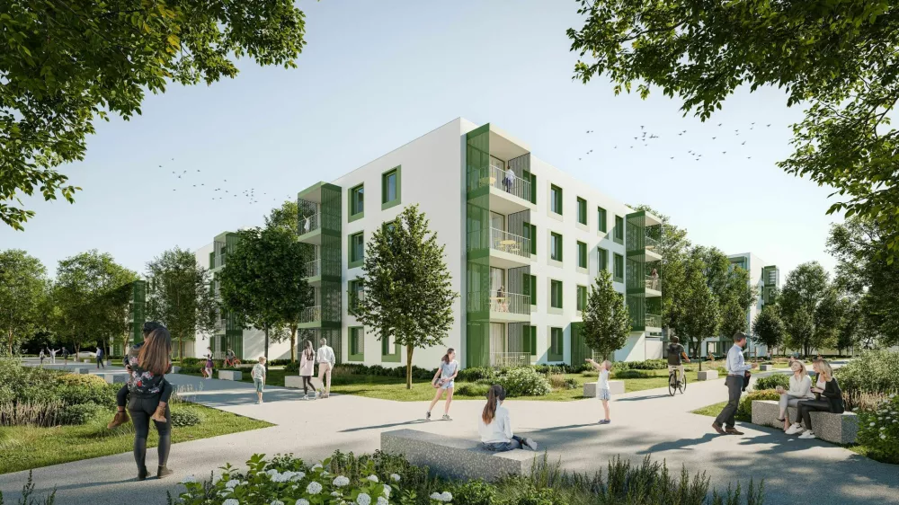 Tako bo čez tri leta izgledala stanovanjska soseska s 126 neprofitnimi najemnimi stanovanji v Dečkovem naselju. Foto: Arhitektura MJ