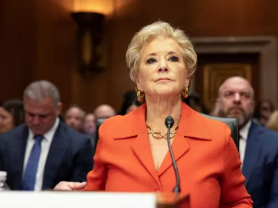 FILE PHOTO: Linda McMahon, U.S. President Trump's nominee to be secretary of Education, testifies before a Senate Health, Education, Labor, and Pensions (HELP) Committee confirmation hearing on Capitol Hill in Washington, D.C., U.S., February 13, 2025. REUTERS/Tierney Cross/File Photo