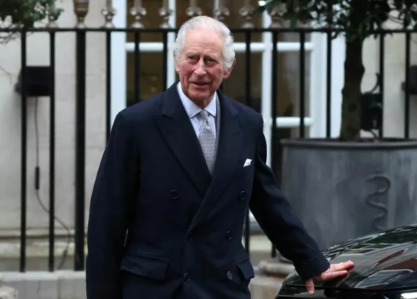 FILE PHOTO: Britain's King Charles leaves the London Clinic after receiving treatment for an enlarged prostate, in London, Britain January 29, 2024. REUTERS/Toby Melville/File Photo