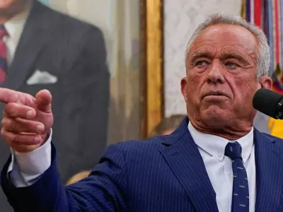 FILE PHOTO: Robert F. Kennedy Jr. speaks in the Oval Office of the White House, on the day he is sworn in as secretary of Health and Human Service in Washington, D.C., U.S., February 13, 2025. REUTERS/Nathan Howard/File Photo