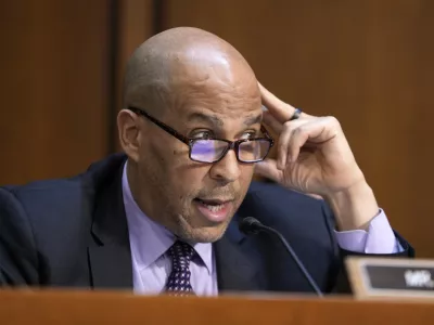FILE - Sen. Cory Booker, D-N.J.,, speaks during a confirmation hearing before the Senate Judiciary Committee at the Capitol in Washington, Jan. 30, 2025. (AP Photo/Ben Curtis, File)