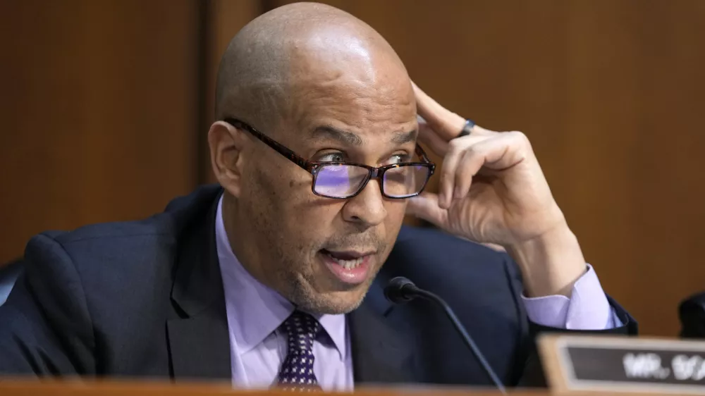 FILE - Sen. Cory Booker, D-N.J.,, speaks during a confirmation hearing before the Senate Judiciary Committee at the Capitol in Washington, Jan. 30, 2025. (AP Photo/Ben Curtis, File)