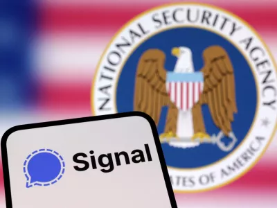 Signal app and National Security Agency of United States logos are seen in this illustration taken March 26, 2025. REUTERS/Dado Ruvic/Illustration