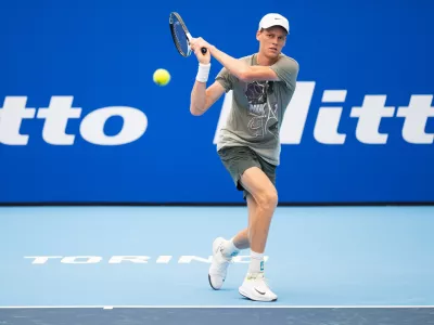 05 November 2024, Italy, Giaveno: Italian tennis player Jannik Sinner in action during a training session, ahead of Nitto ATP Finals tennis tournament. Photo: Marco Alpozzi/LaPresse via ZUMA Press/dpa