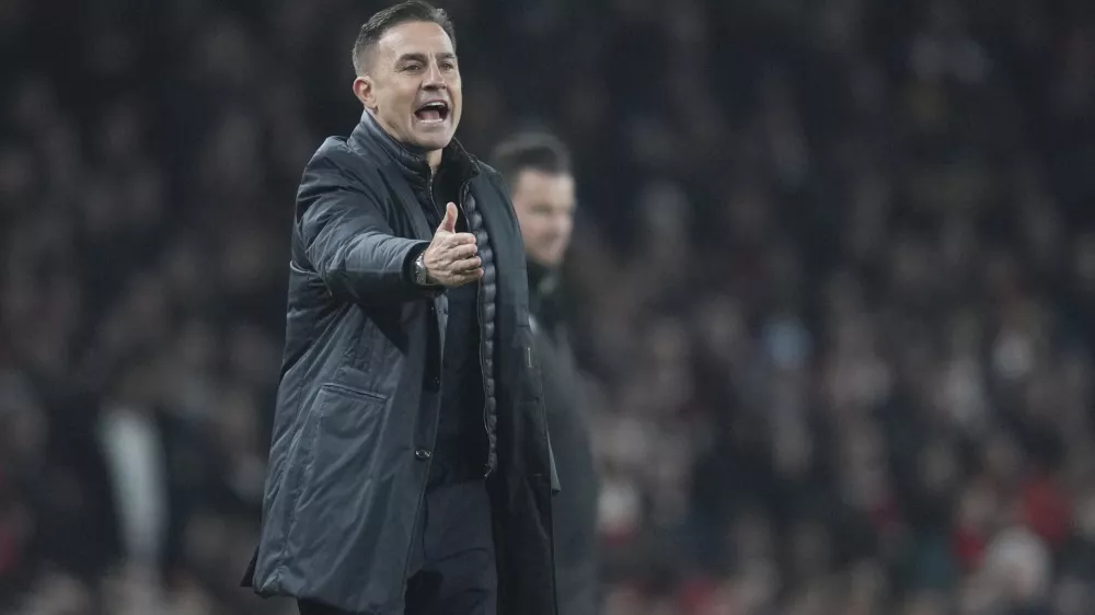 FILE - Dinamo Zagreb's head coach Fabio Cannavaro yells during the Champions League soccer match between Arsenal and Dinamo Zagreb at the Emirates stadium in London, on Jan. 22, 2025. (AP Photo/Kin Cheung, File)