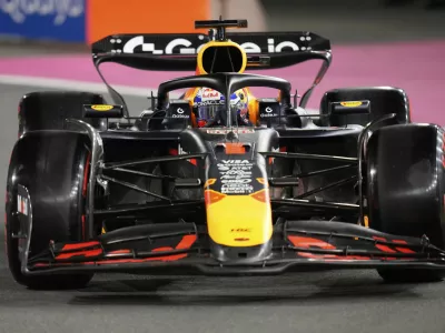 Red Bull driver Max Verstappen of the Netherlands steers his car during the qualifying session ahead of the Formula One Saudi Arabian Grand Prix at the Jeddah Corniche Circuit in Jeddah, Saudi Arabia, Saturday, April 19, 2025. (AP Photo/Darko Bandic)