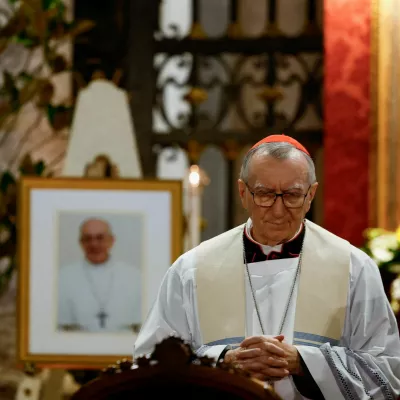 FILE PHOTO: The Vatican's Secretary of State Cardinal Pietro Parolin looks on at the end of the Rosary for Pope Francis at the Papal Basilica of Saint Mary Major (Santa Maria Maggiore), following the death of the pontiff, in Rome, Italy, April 22, 2025. REUTERS/Susana Vera/File Photo