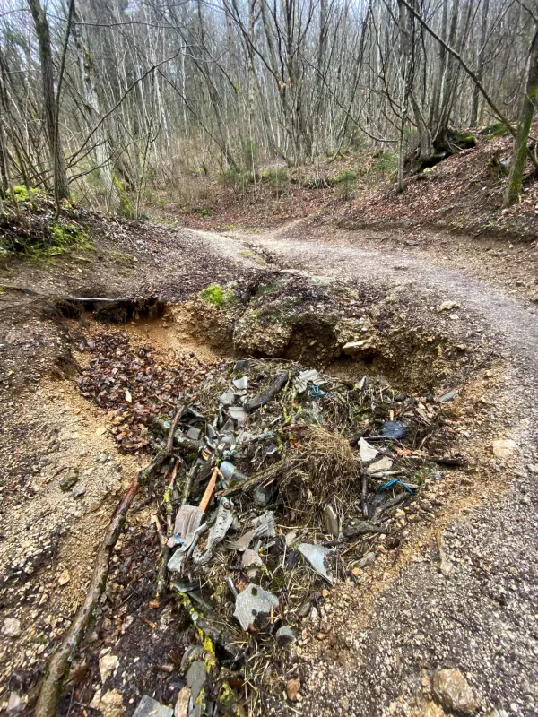 Odpadki, ki jih je nekdo odvrgel ob poti na sv. Peter pri Begunjah na Gorenjskem. Foto: bralka
