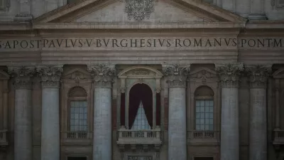 A view shows the central balcony (Loggia delle Benedizioni) of St. Peter's Basilica, after white smoke appeared from the chimney on the Sistine Chapel, indicating that a new pope has been elected, as seen from Rome, Italy May 8, 2025.  REUTERS/Alkis Konstantinidis