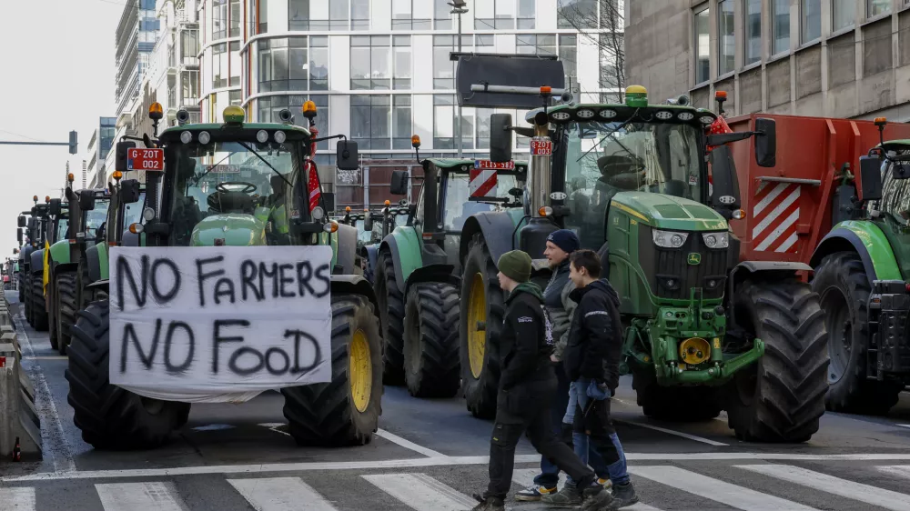 Tractors are parked near the European Parliament during a protest by farmers as European leaders meet for an EU summit in Brussels, Thursday, Feb. 1, 2024. European Union leaders meet in Brussels for a one day summit to discuss the revision of the Multiannual Financial Framework 2021-2027, including support for Ukraine. (AP Photo/Geert Vanden Wijngaert)