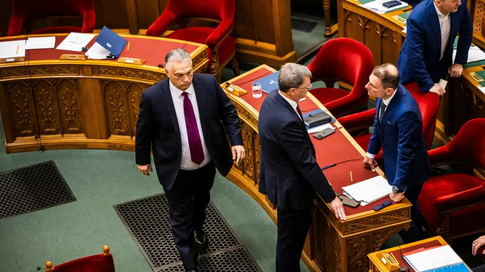 Hungarian Prime Minister Viktor Orban arrives for the vote to start the withdrawal process from the International Criminal Court (ICC) in Budapest, Hungary, May 20, 2025. REUTERS/Marton Monus