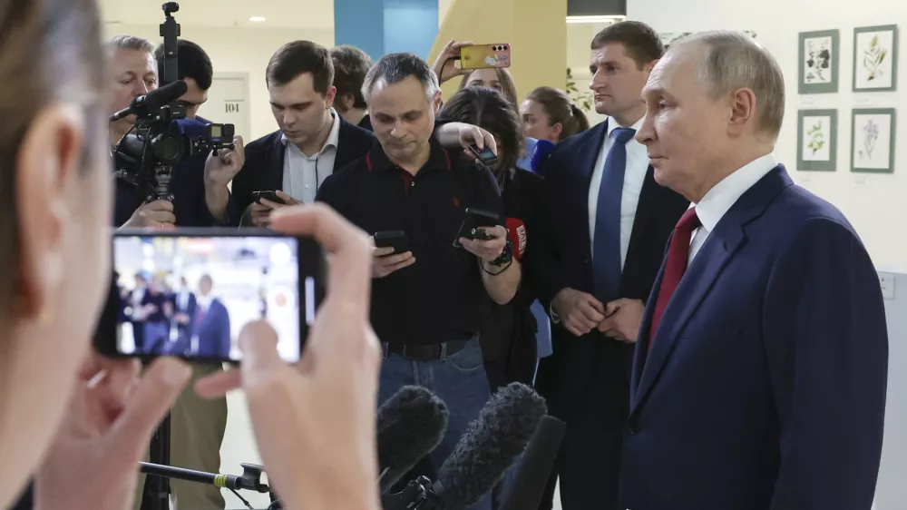 Russian President Vladimir Putin speaks to journalists after his phone talks with U.S. President Donald Trump at the Sirius Park of Science and Art outside Sochi, Russia, on Monday, May 19, 2025. (Vyacheslav Prokofyev, Sputnik, Kremlin Pool Photo via AP)