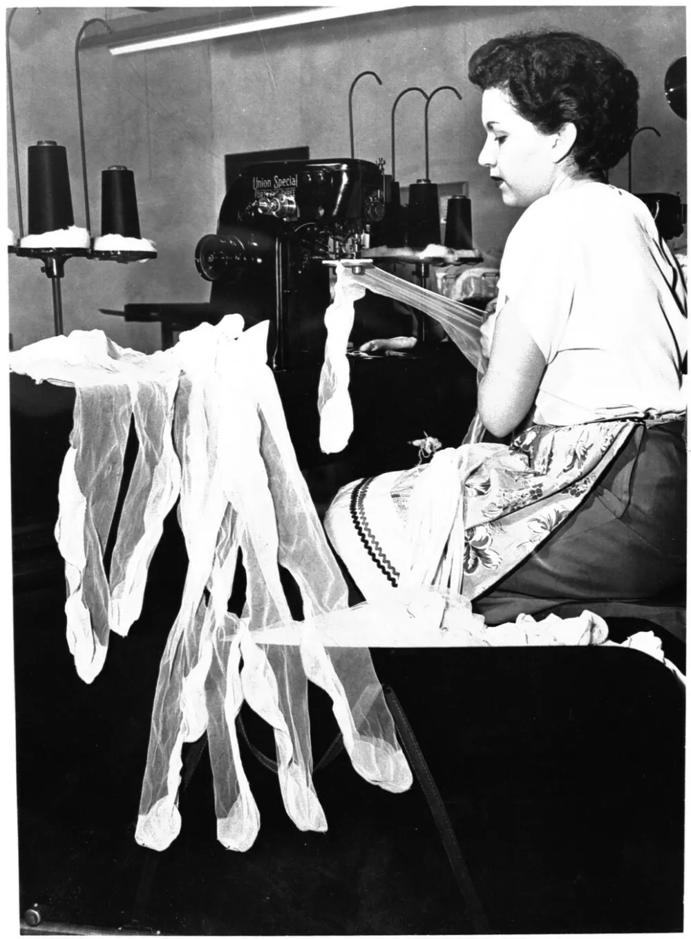 At "Dupont de Nemours"Knitting nylon thread for making stockings,Image: 278309773, License: Rights-managed, Restrictions:, Model Release: no