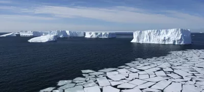 ﻿Ross Sea, Antarctica - Aerial View with Pack Ice and Icebergs, Eco Tourism