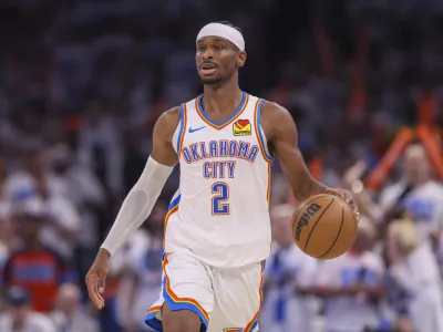Oklahoma City Thunder guard Shai Gilgeous-Alexander dribbles the ball up court against Minnesota Timberwolves during the second half of Game 1 of an NBA basketball Western Conference Finals playoff series Tuesday, May 20, 2025, in Oklahoma City. (AP Photo/Nate Billings)