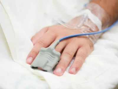 Finger heart monitor on hospital patient,Image: 295609268, License: Royalty-free, Restrictions: Specifically, you may not use the Images in ways or contexts that might reasonably be construed as pornographic, defamatory, libellous or otherwise unlawful;Specifically, you may not use images depicting any model in any unduly controversial or unflattering context, unless accompanied with a statement indicating that the person is a model and the images are being used for illustrative purposes only., Model Release: yes