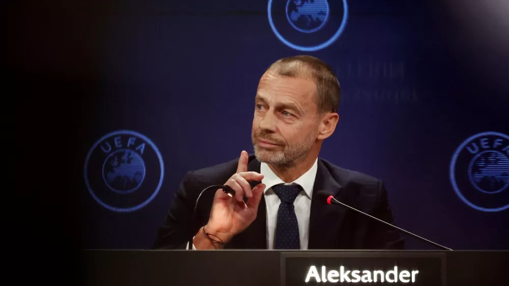 Soccer Football - 49th UEFA Ordinary Congress - Sava Congress Centar, Belgrade, Serbia - April 3, 2025 UEFA President Aleksander Ceferin during a press conference REUTERS/Zorana Jevtic