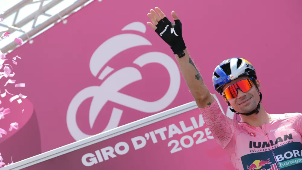 Primož Roglič of Red Bull - BORA - hansgrohe team, pink jersey, during the stage 3 of the Giro d'Italia from Valona (Vlore) to Valona (Vlore) Albania - Sunday, May 11, 2025. Sport - cycling. (Photo by Gian Mattia D'Alberto/LaPresse) // RCS Sports & Events / Red Bull Content Pool // SI202505120753 // Usage for editorial use only // 