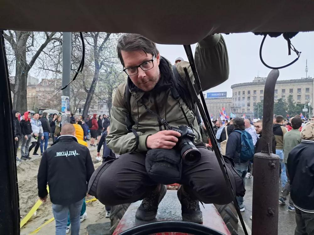 Luka Cjuha na protestu v Beogradu15.3.2025 - Beograd - Srbija - študentski protest - največji shod v zgodovini Srbije Foto: Miha Turk