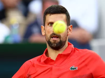 Tennis - French Open - Roland Garros, Paris, France - May 29, 2025 Serbia's Novak Djokovic in action during his second round match against France's Corentin Moutet REUTERS/Lisi Niesner