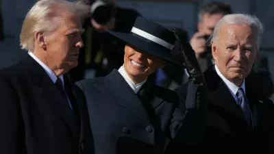 U.S. President Donald Trump stands with U.S. first lady Melania Trump, Former U.S. President Joe Biden and Former U.S. first lady Jill Biden (not pictured) on the inauguration day of Donald Trump's second presidential term, outside the U.S. Capitol building in Washington, U.S. January 20, 2025. REUTERS/Carlos Barria