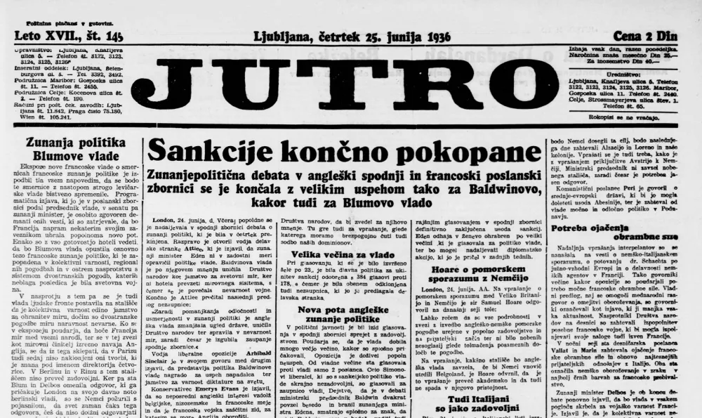 Naslovnica časnika Jutro / Foto: Dlib.si