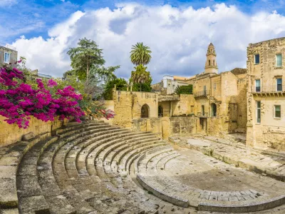 Ancient Roman theater in Lecce, Puglia region, southern Italy