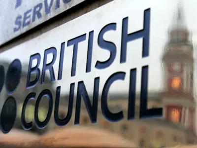 FILE PHOTO: The plaque of the British Council is seen outside its office in St Petersburg January 16, 2008. REUTERS/Alexander Demianchuk/File Photo