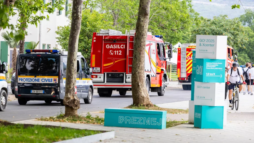 Vozila slovenskih gasilcev in italijanske civilne za&scaron;čite. Foto: STA