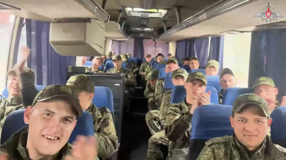 BELARUS - MAY 6: (----EDITORIAL USE ONLY - MANDATORY CREDIT - 'RUSSIAN MINISTRY OF DEFENSE / HANDOUT' - NO MARKETING NO ADVERTISING CAMPAIGNS - DISTRIBUTED AS A SERVICE TO CLIENTS----) A screen grab from a video released by the Russian Ministry of Defense shows Russian soldiers after being returned as part of a prisoner exchange between Russia and Ukraine on May 6, 2025. As a result of negotiations, 205 Russian soldiers were returned from Ukraine in exchange for 205 Ukrainian prisoners. The Russian soldiers are currently in Belarus receiving medical and psychological assistance before being transferred to military medical institutions in Russia. Russian Defense Ministry/Handout / Anadolu,Image: 995755618, License: Rights-managed, Restrictions: ***HANDOUT image or SOCIAL MEDIA IMAGE or FILMSTILL for EDITORIAL USE ONLY! * Please note: Fees charged by Profimedia are for the Profimedia's services only, and do not, nor are they intended to, convey to the user any ownership of Copyright or License in the material. Profimedia does not claim any ownership including but not limited to Copyright or License in the attached material. By publishing this material you (the user) expressly agree to indemnify and to hold Profimedia and its directors, shareholders and employees harmless from any loss, claims, damages, demands, expenses (including legal fees), or any causes of action or allegation against Profimedia arising out of or connected in any way with publication of the material. Profimedia does not claim any copyright or license in the attached materials. Any downloading fees charged by Profimedia are for Profimedia's services only. * Handling Fee Only ***, Model Release: no