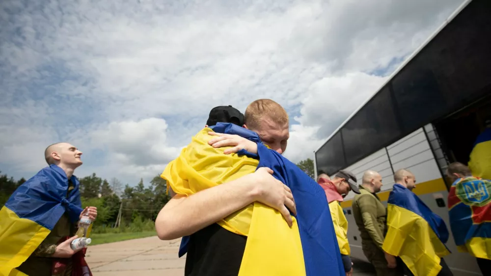 Ukrainian prisoners of war (POWs) are seen after a swap, amid Russia's attack on Ukraine, at an unknown location in Ukraine, in this handout picture released June 9, 2025. Ukrainian Presidential Press Service/Handout via REUTERS ATTENTION EDITORS - THIS IMAGE HAS BEEN SUPPLIED BY A THIRD PARTY.