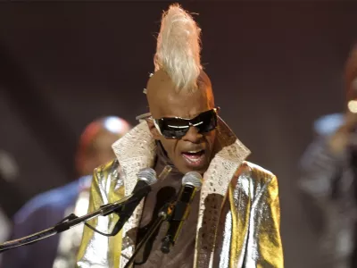 FILE - Sly Stone from the group Sly and the Family Stone performs at the 48th Annual Grammy Awards on Feb. 8, 2006, in Los Angeles. (AP Photo/Mark J. Terrill, File)