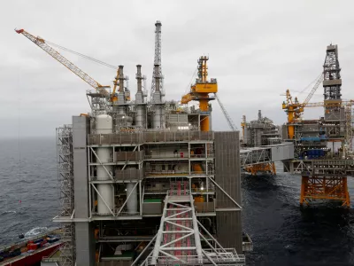 ﻿FILE PHOTO: A general view of the Equinor's Johan Sverdrup oilfield platforms in the North Sea, Norway December 3, 2019. REUTERS/Ints Kalnins/File Photo