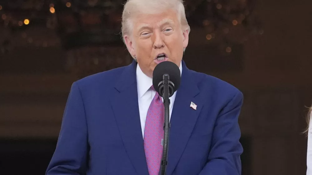 President Donald Trump speaks during the congressional picnic on the South Lawn of the White House, Thursday, June 12, 2025, in Washington. (AP Photo/Alex Brandon)