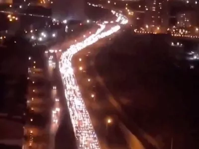 Heavy traffic on the Karaj-Chalus road as vehicles move westwards in a direction leading out of Tehran, Iran, as Israel and Iran continue to attack each other, in this screen grab obtained from social media video released June 16, 2025. Social Media/via REUTERS THIS IMAGE HAS BEEN SUPPLIED BY A THIRD PARTY. NO RESALES. NO ARCHIVES