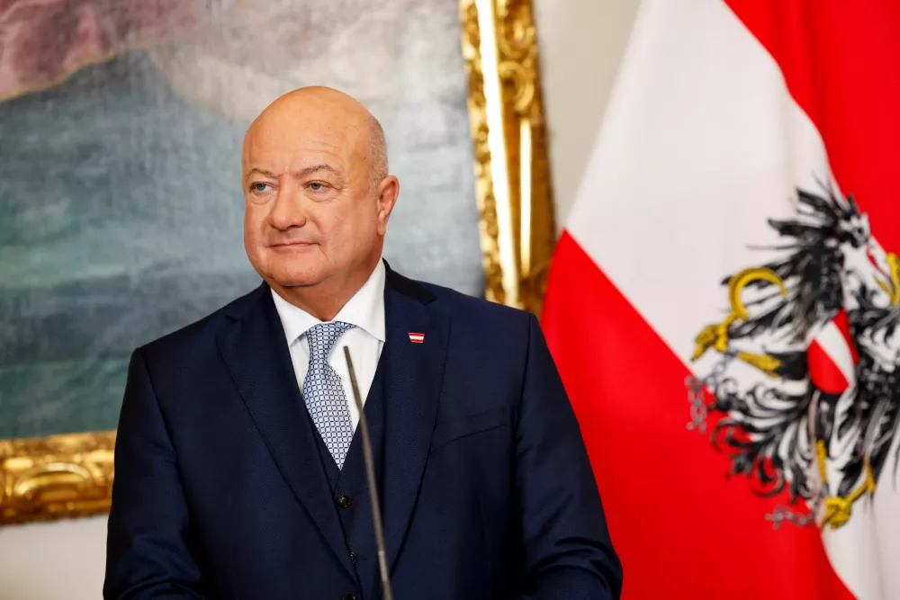 Austria's newly sworn-in Chancellor and head of People's Party (OeVP) Christian Stocker looks on during a press statement, in Vienna, Austria, March 3, 2025. REUTERS/Lisa Leutner