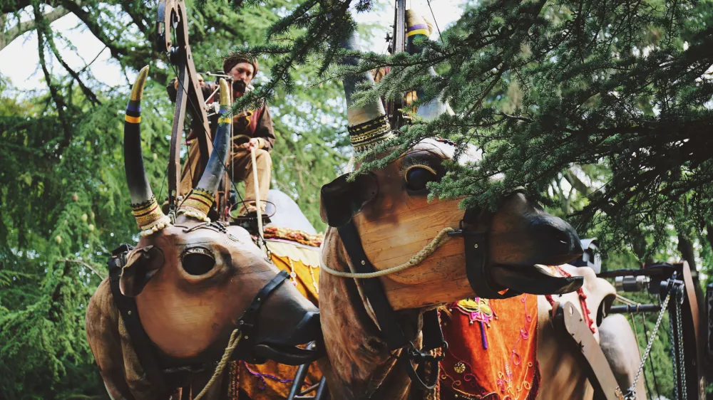 Sveti kravi, ulična pohodna predstava, cie Paris Benares