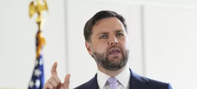 Vice President JD Vance speaks during a visit to the the Wilshire Federal Building Friday, June 20, 2025, in Los Angeles. (AP Photo/Jae C. Hong)