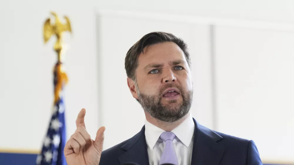 Vice President JD Vance speaks during a visit to the the Wilshire Federal Building Friday, June 20, 2025, in Los Angeles. (AP Photo/Jae C. Hong)