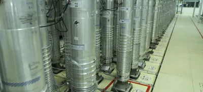 ﻿This photo released on Tuesday, Nov. 5, 2019 by the Atomic Energy Organization of Iran shows centrifuge machines in Natanz uranium enrichment facility in central Iran. Iran announced on Monday that had started gas injection into a 30-machine cascade of advanced IR-6 centrifuges in Natanz complex. (Atomic Energy Organization of Iran via AP)