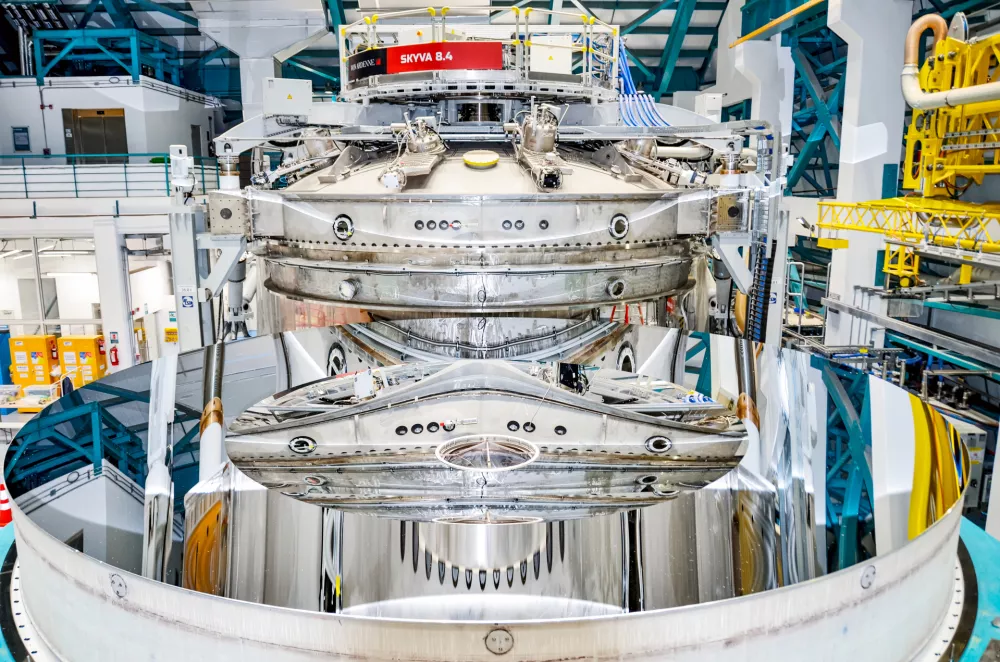 Rubin Observatory's 8.4-meter combined primary/tertiary mirror was coated with protected silver in April 2024. The reflective coating was applied using the observatory's onsite coating chamber, which will also be used to re-coat the mirror as necessary during Rubin's 10-year Legacy Survey of Space and Time.