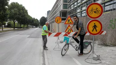 24.06.2025 - Vilharjeva cesta - Gradbišče, zaprta kolesarska steza in pločnikFoto: Luka Cjuha